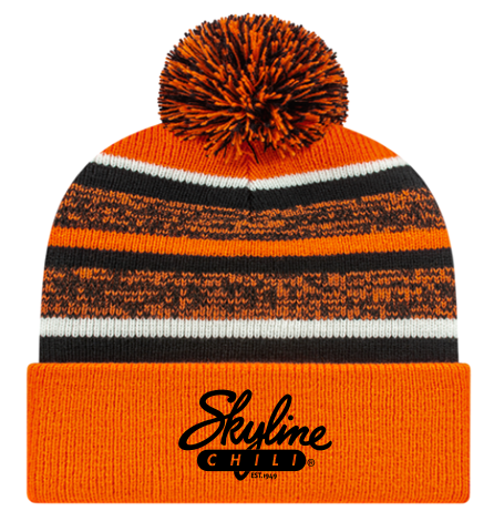 Skyline Orange, Black and White Fleece Lined Knit Beanie